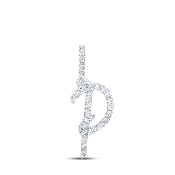10k White Gold Womens Round Diamond P Initial Letter Pendant 1/8 Cttw
