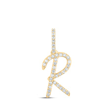  10k Yellow Gold Womens Round Diamond R Initial Letter Pendant 1/8 Cttw