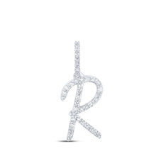  10k White Gold Womens Round Diamond R Initial Letter Pendant 1/8 Cttw