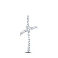 10k White Gold Womens Round Diamond T Initial Letter Pendant 1/10 Cttw