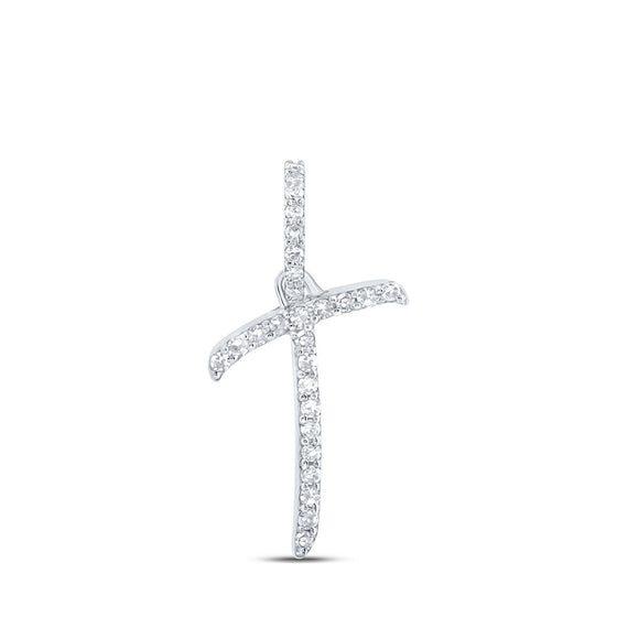 10k White Gold Womens Round Diamond T Initial Letter Pendant 1/10 Cttw