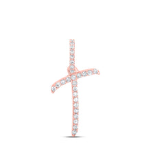  10k Rose Gold Womens Round Diamond T Initial Letter Pendant 1/10 Cttw