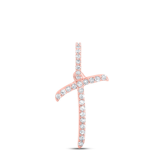 10k Rose Gold Womens Round Diamond T Initial Letter Pendant 1/10 Cttw