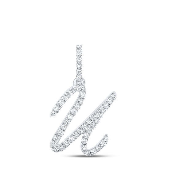 10k White Gold Womens Round Diamond U Initial Letter Pendant 1/5 Cttw