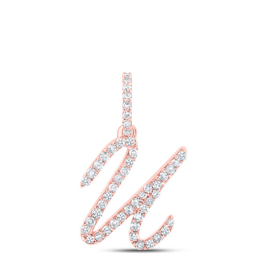 10k Rose Gold Womens Round Diamond U Initial Letter Pendant 1/5 Cttw