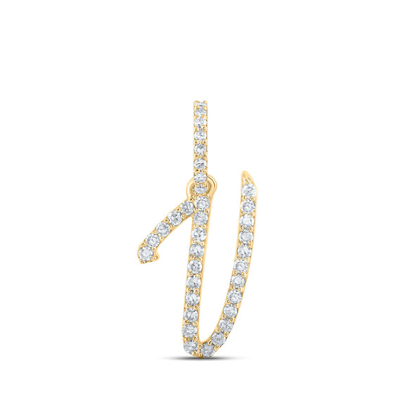 10k Yellow Gold Womens Round Diamond V Initial Letter Pendant 1/6 Cttw