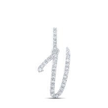  10k White Gold Womens Round Diamond V Initial Letter Pendant 1/6 Cttw