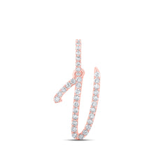  10k Rose Gold Womens Round Diamond V Initial Letter Pendant 1/6 Cttw