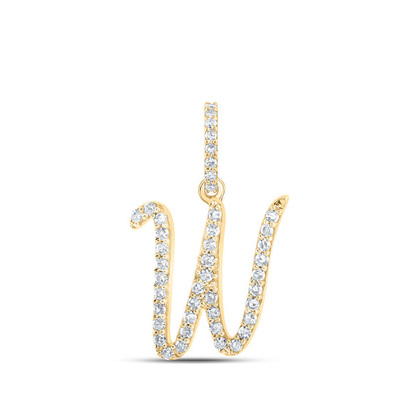 10k Yellow Gold Womens Round Diamond W Initial Letter Pendant 1/6 Cttw