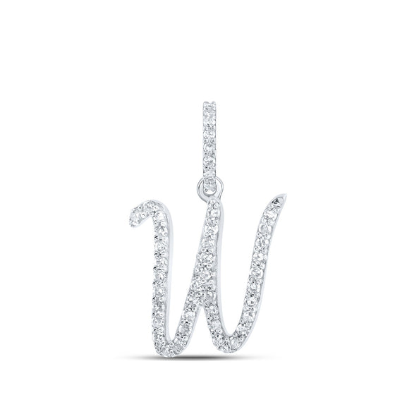 10k White Gold Womens Round Diamond W Initial Letter Pendant 1/6 Cttw