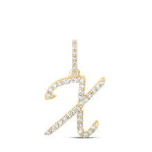  10k Yellow Gold Womens Round Diamond X Cursive Initial Letter Pendant 1/6 Cttw