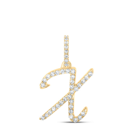 10k Yellow Gold Womens Round Diamond X Cursive Initial Letter Pendant 1/6 Cttw