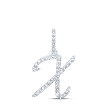  10k White Gold Womens Round Diamond X Initial Letter Pendant 1/6 Cttw