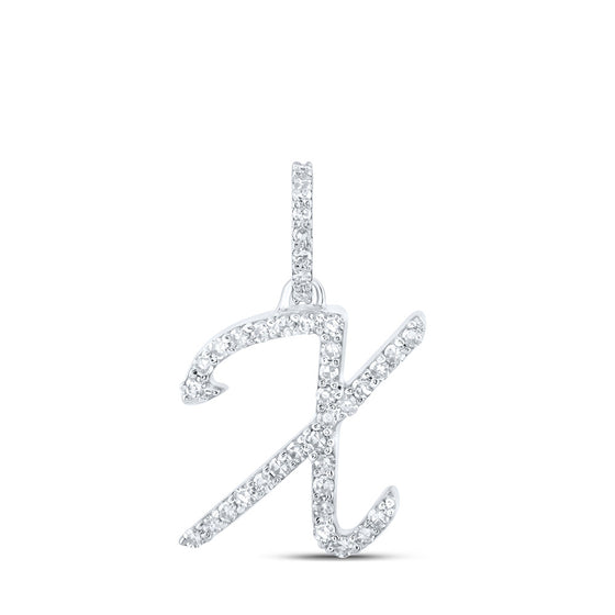 10k White Gold Womens Round Diamond X Initial Letter Pendant 1/6 Cttw