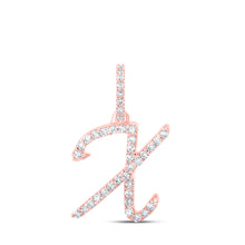  10k Rose Gold Womens Round Diamond X Initial Letter Pendant 1/6 Cttw