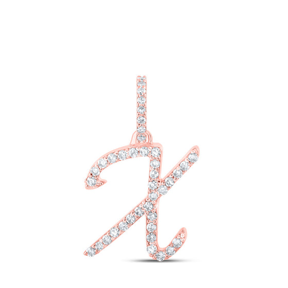 10k Rose Gold Womens Round Diamond X Initial Letter Pendant 1/6 Cttw