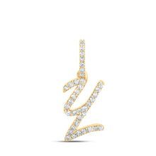 10k Yellow Gold Womens Round Diamond Y Cursive Initial Letter Pendant 1/8 Cttw