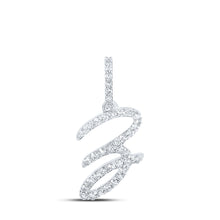  10k White Gold Womens Round Diamond Z Cursive Letter Pendant 1/6 Cttw