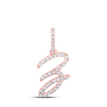  10k Rose Gold Womens Round Diamond Z Cursive Letter Pendant 1/6 Cttw