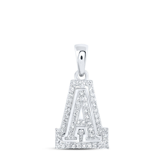 10k White Gold Womens Round Diamond A Initial Letter Pendant 1/6 Cttw