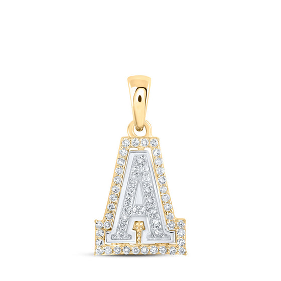10k Two-tone Gold Womens Round Diamond A Initial Letter Pendant 1/6 Cttw