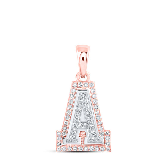10k Two-tone Gold Womens Round Diamond A Initial Letter Pendant 1/6 Cttw