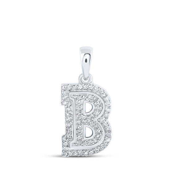 10k White Gold Womens Round Diamond B Initial Letter Pendant 1/5 Cttw
