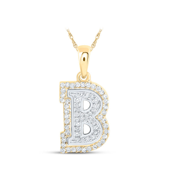 10k Two-tone Gold Womens Round Diamond B Initial Letter Pendant 1/5 Cttw