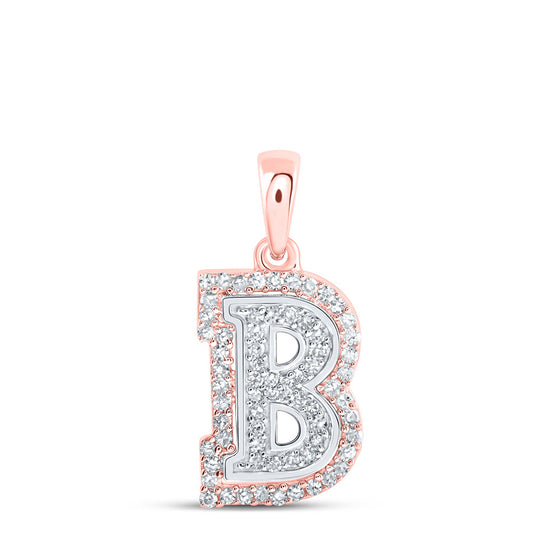 10k Two-tone Gold Womens Round Diamond B Initial Letter Pendant 1/5 Cttw