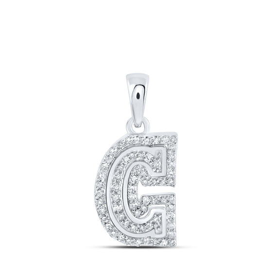 10k White Gold Womens Round Diamond C Initial Letter Pendant 1/5 Cttw