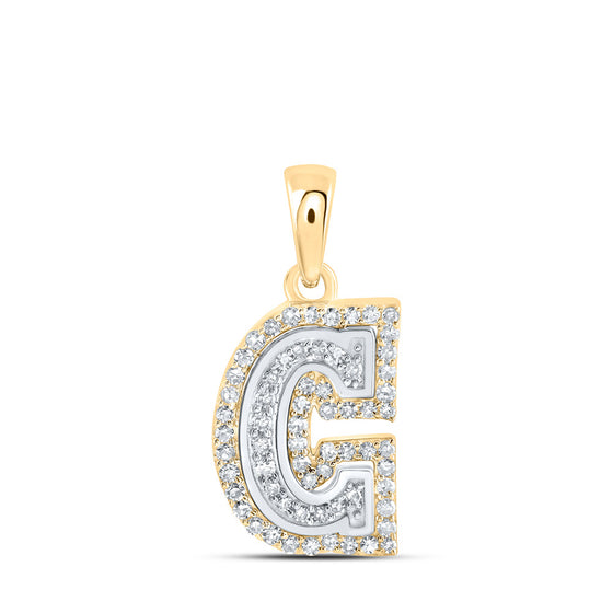 10k Two-tone Gold Womens Round Diamond C Initial Letter Pendant 1/5 Cttw