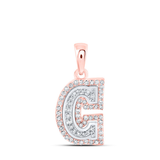 10k Rose Gold Womens Round Diamond C Initial Letter Pendant 1/5 Cttw