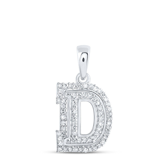 10k White Gold Womens Round Diamond D Initial Letter Pendant 1/5 Cttw