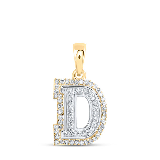10k Two-tone Gold Womens Round Diamond D Initial Letter Pendant 1/5 Cttw