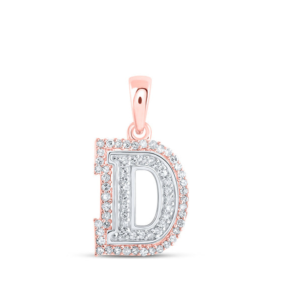 10k Two-tone Gold Womens Round Diamond D Initial Letter Pendant 1/5 Cttw