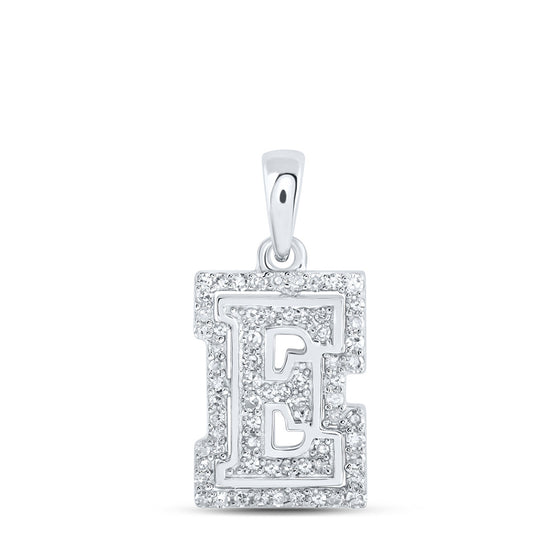 10k White Gold Womens Round Diamond E Initial Letter Pendant 1/5 Cttw