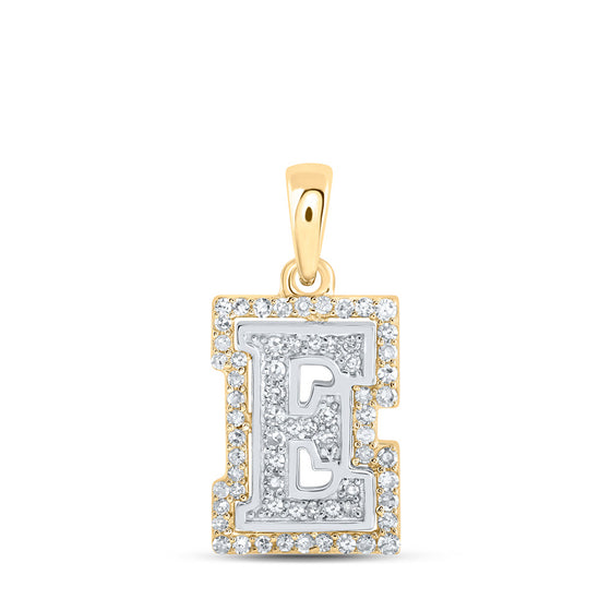 10k Two-tone Gold Womens Round Diamond E Initial Letter Pendant 1/5 Cttw