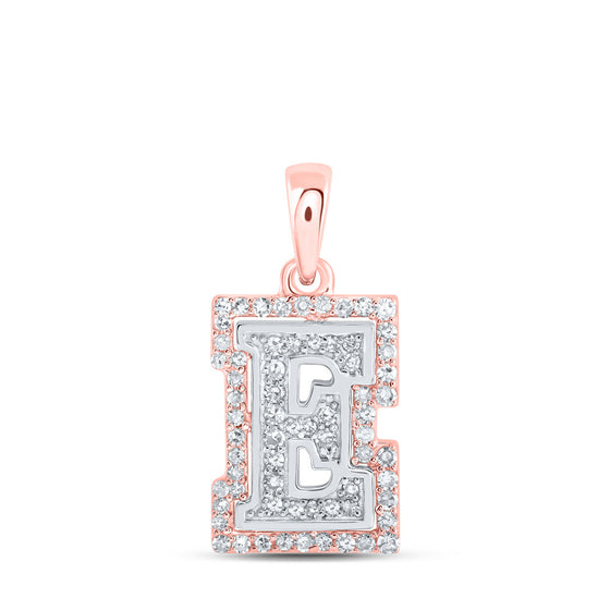 10k Two-tone Gold Womens Round Diamond E Initial Letter Pendant 1/5 Cttw
