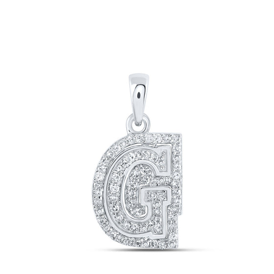 10k White Gold Womens Round Diamond G Initial Letter Pendant 1/5 Cttw