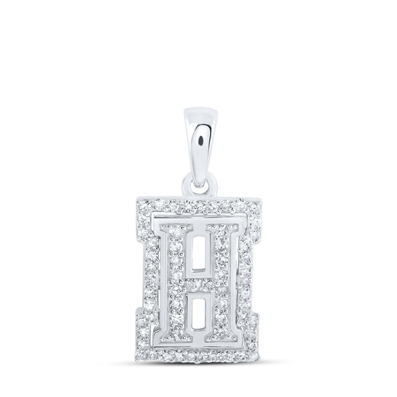 10k White Gold Womens Round Diamond H Initial Letter Pendant 1/5 Cttw