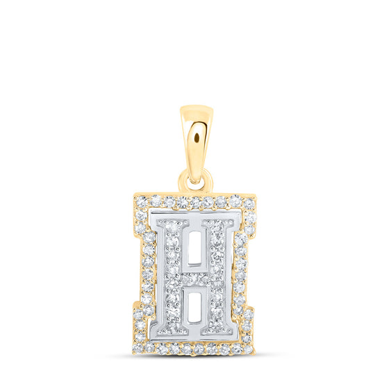 10k Two-tone Gold Womens Round Diamond H Initial Letter Pendant 1/5 Cttw