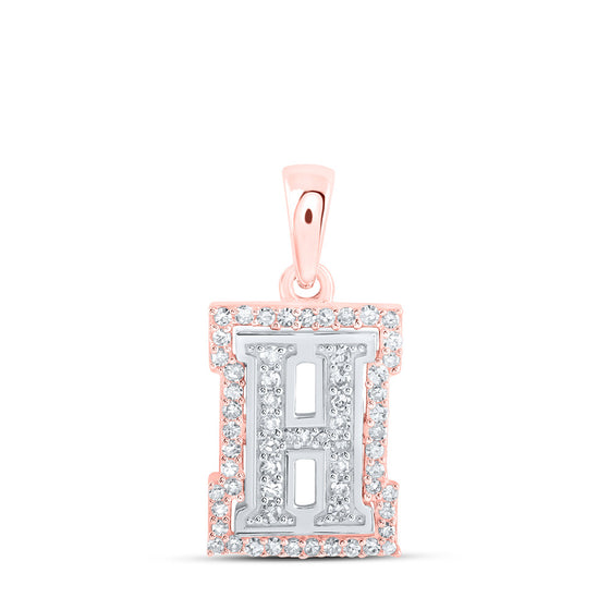 10k Two-tone Gold Womens Round Diamond H Initial Letter Pendant 1/5 Cttw