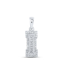  10k White Gold Womens Round Diamond I Initial Letter Pendant 1/8 Cttw