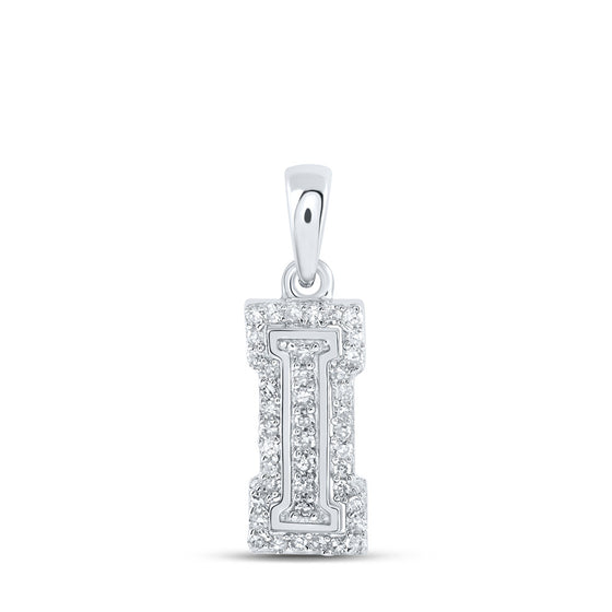 10k White Gold Womens Round Diamond I Initial Letter Pendant 1/8 Cttw