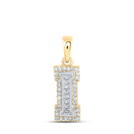 10k Two-tone Gold Womens Round Diamond I Initial Letter Pendant 1/8 Cttw