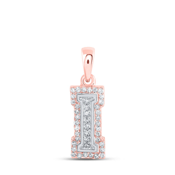 10k Two-tone Gold Womens Round Diamond I Initial Letter Pendant 1/8 Cttw