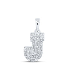  10k White Gold Womens Round Diamond J Initial Letter Pendant 1/6 Cttw