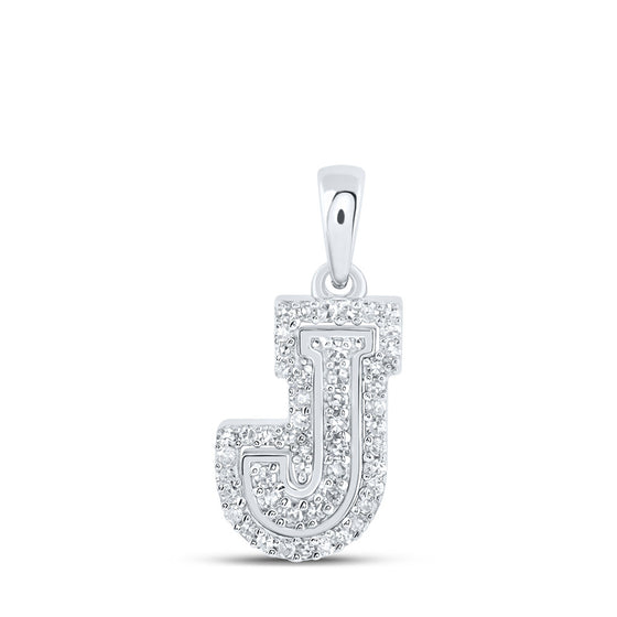 10k White Gold Womens Round Diamond J Initial Letter Pendant 1/6 Cttw