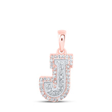  10k Two-tone Gold Womens Round Diamond J Initial Letter Pendant 1/6 Cttw
