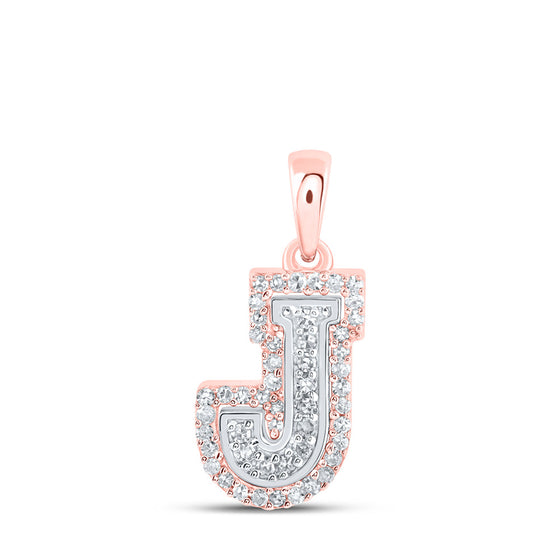 10k Two-tone Gold Womens Round Diamond J Initial Letter Pendant 1/6 Cttw